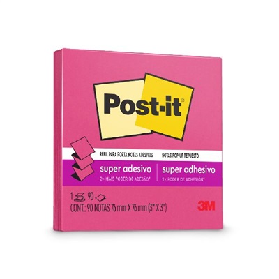 Bloco de Notas Post-it Super Adesivo Refil 76x76mm Rosa Neon 90 FL
