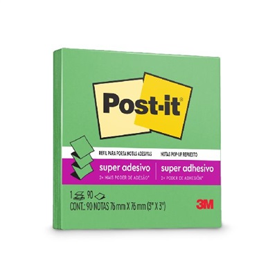 Bloco de Notas Post-it Super Adesivo Refil 76x76mm Verde Limão 90 FL