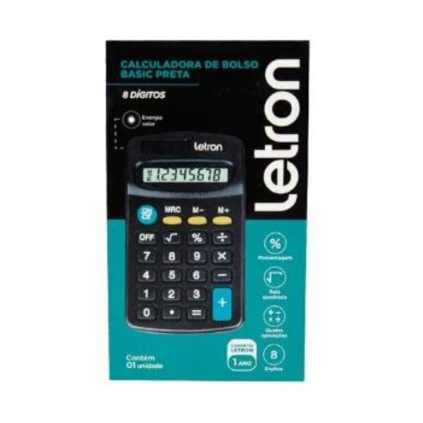 Calculadora de Bolso Letron 8 Dígitos Preto 1 UN Jocar