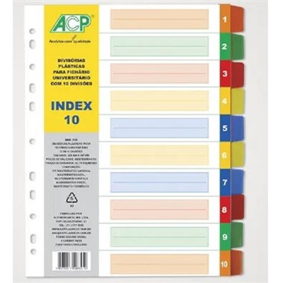Divisória Fichário ACP 11 Furos 10 Projeções Opaca 22x29cm 1 UN