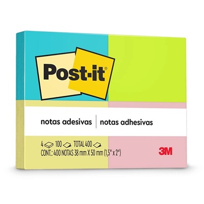 Bloco de Notas Adesivo Post-it 38x50mm 4 Cores Neon 100 FL