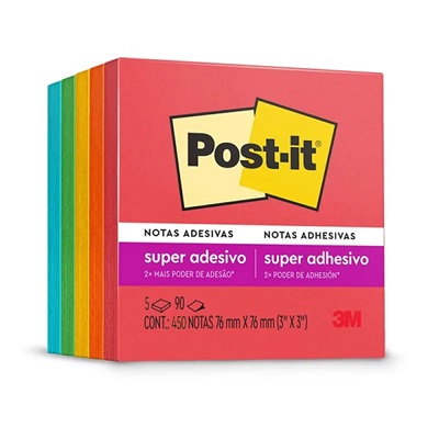 Bloco de Notas Adesivo Post-it Cubo Diversão 76x76mm 5 Cores 450 FL