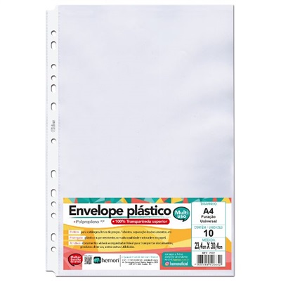 Envelope Plástico A4 Chies Cristal Liso 234x304mm 13 Furos Espessura 0,10  PT 10 UN 1592