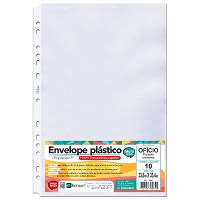 Envelope Plástico Chies Ofício Cristal Liso 238x334mm 13 Furos Espessura 0,10 1594 PCT C/10 UN