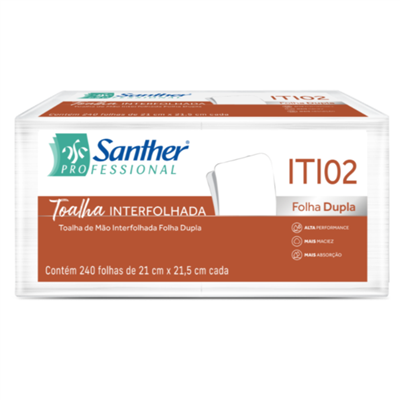 Papel Toalha Interfolha 2 Dobras Folha Dupla 21x21,5cm. PT 240 FL Inovatta