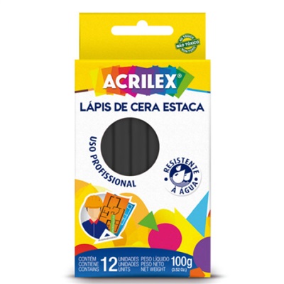 Lápis de Cera Acrilex Estaca Preto CX C/12 UN