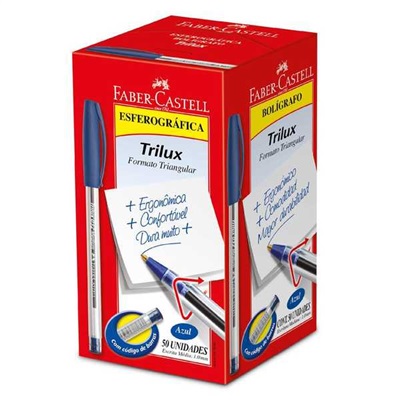 Caneta Esferográfica Faber Castell Trilux Ponta Média 1.0mm Azul CX C/50 UN