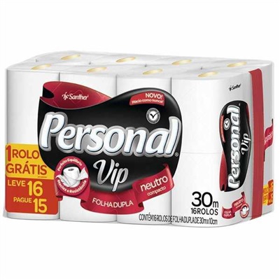 Papel Higiênico Folha Dupla 30m Neutro Leve 16 Pague 15 RL Personal Vip