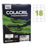 Etiqueta Adesiva InkJet e Laser A4 63,5x46,6mm Branco CA4361 100 Folhas 1800 Etiquetas Colacril