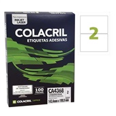 Etiqueta Adesiva InkJet e Laser A4 143,4x199,9mm Branco CA4368 100 Folhas 200 Etiquetas Colacril