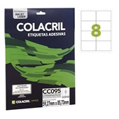 Etiqueta Adesiva InkJet e Laser Carta 59,27x85,73mm Branco CC095 10 Folhas 80 Etiquetas Colacril