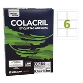 Etiqueta Adesiva InkJet e Laser Carta 84,7x101,6mm Branco CC184 100 Folhas 600 Etiquetas Colacril