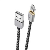 Cabo Micro USB-V8 Conector Magnético Nylon Trançado 1,5m Cinza Escuro Geonav