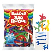 Balão Látex Canudo Cores Sortidas PT 50 UN São Roque