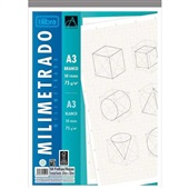 Caderno Colado Alto Milimetrado A3 Branco Académie 50 Folhas 1 UN Tilibra