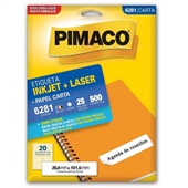 Etiqueta Adesiva InkJet e Laser Carta 25,4x101,6mm Branco 6281 25 Folhas 500 Etiquetas Pimaco