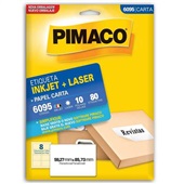 Etiqueta Adesiva InkJet e Laser Carta 59,27x85,73mm Branco 6095 10 Folhas 80 Etiquetas Pimaco