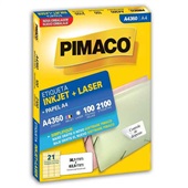 Etiqueta Adesiva InkJet e Laser A4 38,1x63,5mm Branco A4360 100 Folhas 2100 Etiquetas Pimaco