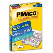 Etiqueta Adesiva InkJet e Laser A4 21,2x38,2mm Branco A4351 100 Folhas 6500 Etiquetas Pimaco