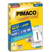 Etiqueta Adesiva InkJet e Laser A4 143,4x199,9mm Branco A4368 100 Folhas 200 Etiquetas Pimaco