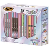 Kit Caneta e Marcador Pastel com 12 Cores Bic