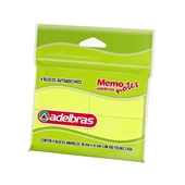 Bloco de Notas Adesivo 38x50mm Amarelo Neon 4 UN 50 FL cada Adelbras