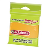 Bloco de Notas Adesivo Memo Notes 76x76mm Laranja Neon 50 FL Adelbras