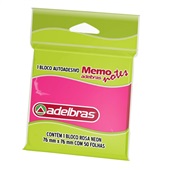 Bloco de Notas Adesivo Memo Notes 76x76mm Rosa Neon 50 FL Adelbras