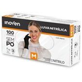 Luva Nitrílica Preta Tamanho M CX 100 UN Inoven