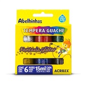 Tinta Guache Glitter Abelinhas 6 Cores 15ml Acrilex