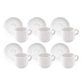 Conjunto Xícaras e Pires de Café Paola em Porcelana 100ml 12 Peças Tra