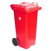 Lixeira Plástica com Tampa e Rodas Vermelho 120L JSN