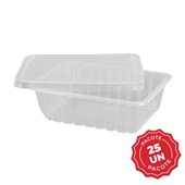 Kit Pote e Tampa de Plástico Retangular PP 750ml PT 25 UN Copaza
