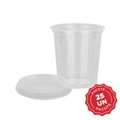 Kit Pote e Tampa de Plástico Redondo PP Liso 500ml PT 25 UN Copaza
