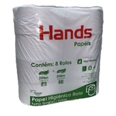 Papel Higiênico Folha Simples Rolão 300m Branco PT com 8 RL Hands