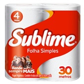 Papel Higiênico Folha Simples 30m Branco PT 4 RL Sublime