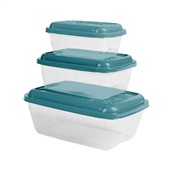 Conjunto de Potes Retangulares Everyday 400ml+800ml+1,5L 3 Peças Plást