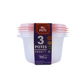 Pote Plástico Multiuso Mr. Pots Redondo 1100ml Clear Rosa Pastel Kit 3