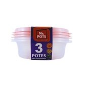 Pote Plástico Multiuso Mr. Pots Redondo 600ml Clear Rosa Pastel Kit 3
