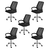 Kit Cadeira Or Design Viena K5-3324 Baixa em Tela Preta Cromada 5 UN