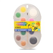 Aquarela Acrilex em Pastilhas com 12 Cores e Pincel Efeito Aquarela 1