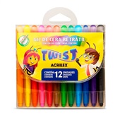 Giz de Cera Acrilex Retrátil Twist 12 Cores