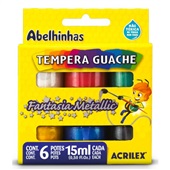 Tinta Guache Acrilex Metálica Abelinhas 6 Cores 15ml 1 UN