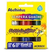 Tinta Guache Acrilex Glitter Abelinhas 15ml 6 Cores
