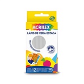 Lápis de Cera Acrilex Estaca Branco 12 UN