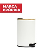 Lixeira Metalica Redonda Gimba com Tampa de Bambu 12L Branca 1 UN