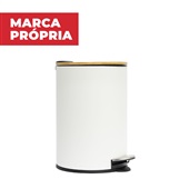 Lixeira Metalica Redonda Gimba com Tampa de Bambu 20L Branca 1 UN