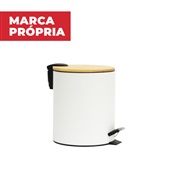 Lixeira Metalica Redonda Mimmo com Tampa de Bambu 5L Branca 1 UN