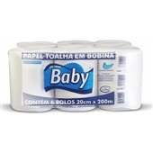 Papel Toalha Baby Bobina 20cm x 200m 100% Celulose PCT C/6 RL