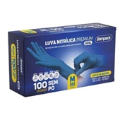 Luva de Procedimento Bompack Nitrílica Premium Tamanho M Azul CX C/ 100 UN